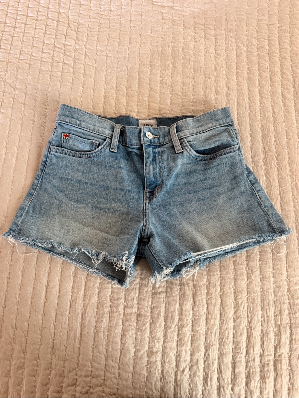Hudson Jeans Light Wash Frayed Hem Denim Shorts
